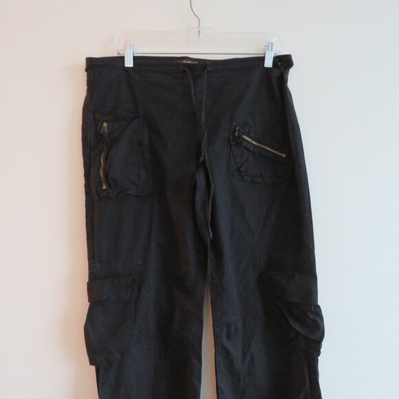 XCVI Black Straight Leg Cotton Cargo Pants Pockets Grunge Goth Alt - Picture 3 of 16